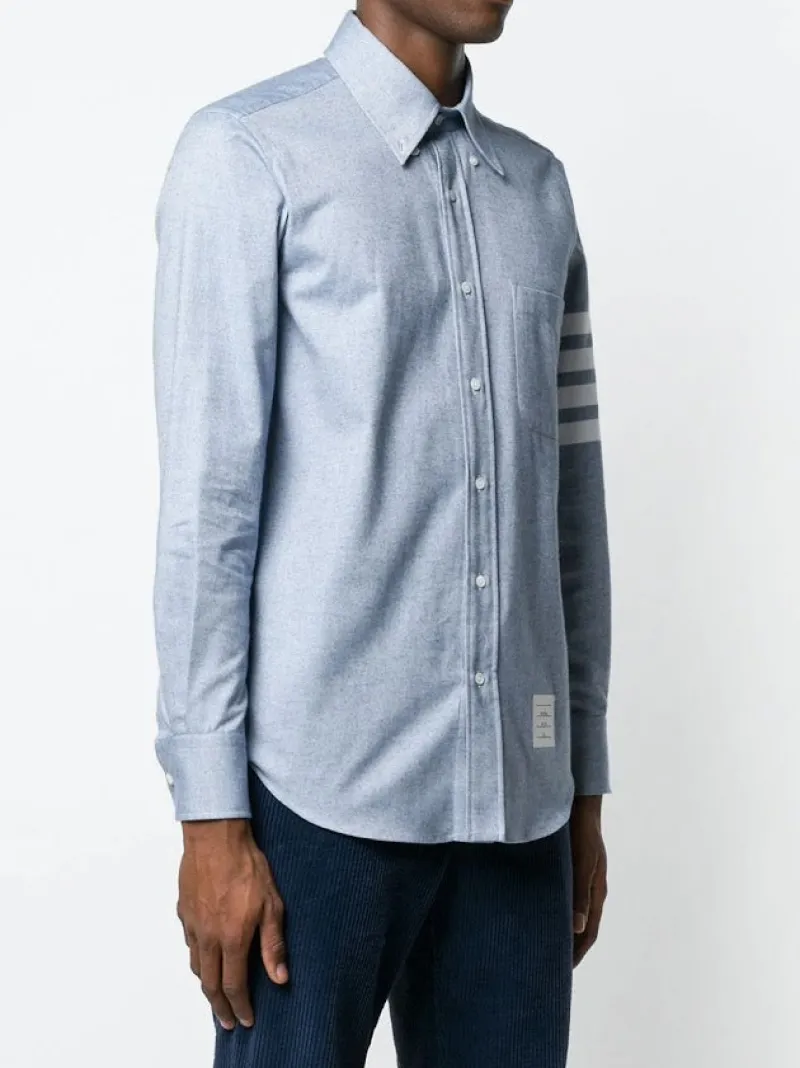 Shirts>THOM BROWNE 4 Bar Fitted Button Down Flannel Shirt