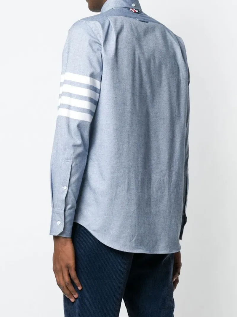 Shirts>THOM BROWNE 4 Bar Fitted Button Down Flannel Shirt