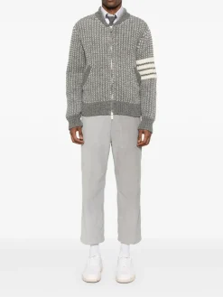 Jackets & Coats>THOM BROWNE Bicolor Tuck Rib Stitch Zip Up Bomber Jacket