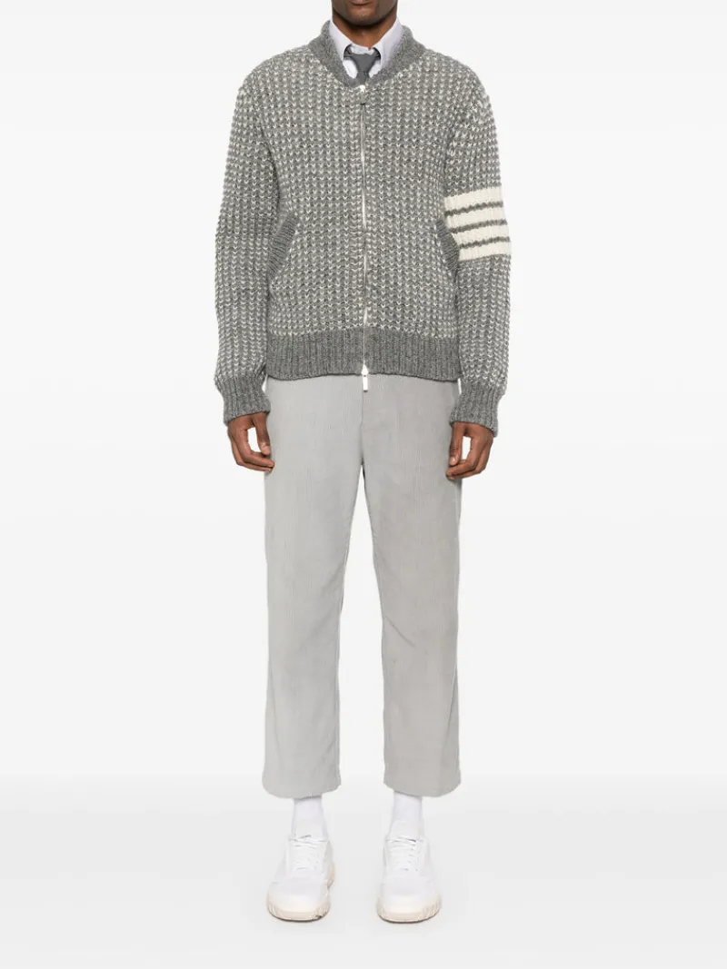 Jackets & Coats>THOM BROWNE Bicolor Tuck Rib Stitch Zip Up Bomber Jacket