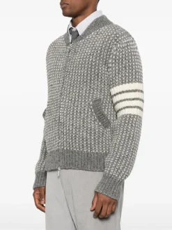 Jackets & Coats>THOM BROWNE Bicolor Tuck Rib Stitch Zip Up Bomber Jacket