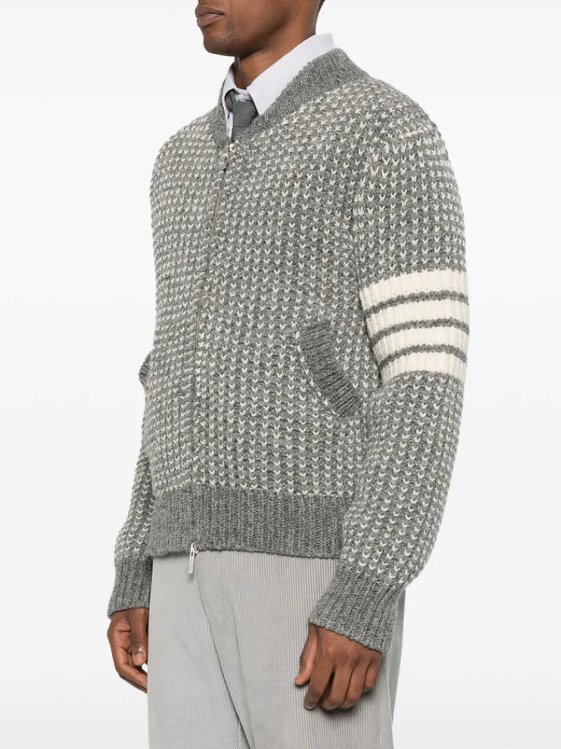 Jackets & Coats>THOM BROWNE Bicolor Tuck Rib Stitch Zip Up Bomber Jacket