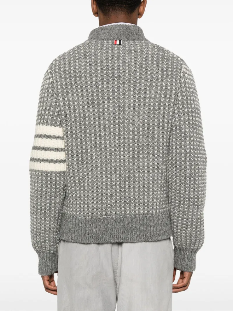 Jackets & Coats>THOM BROWNE Bicolor Tuck Rib Stitch Zip Up Bomber Jacket