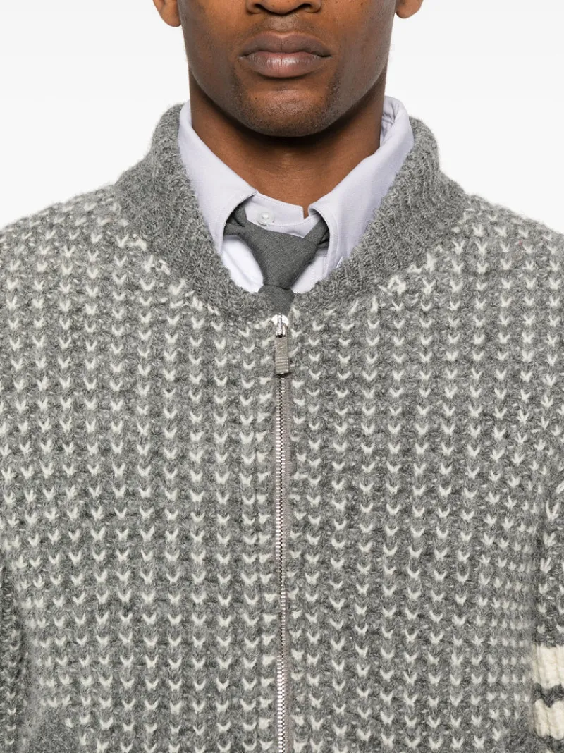 Jackets & Coats>THOM BROWNE Bicolor Tuck Rib Stitch Zip Up Bomber Jacket