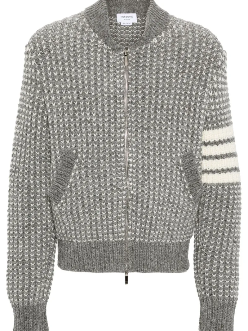 Jackets & Coats>THOM BROWNE Bicolor Tuck Rib Stitch Zip Up Bomber Jacket