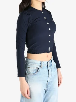 Knitwear>SHUSHU/TONG Buttoned Cropped Elastic Fitted Top