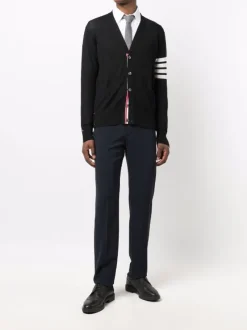 Knitwear>THOM BROWNE Classic 4 Bar Merino Wool V-Neck Cardigan