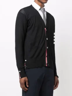 Knitwear>THOM BROWNE Classic 4 Bar Merino Wool V-Neck Cardigan