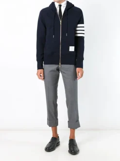 Sweats & Hoodies>THOM BROWNE Classic Full Zip Hoodie In Classic Loopback W/ Engineered 4 Bar