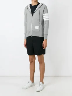 Sweats & Hoodies>THOM BROWNE Classic Full Zip Hoodie In Classic Loopback W/ Engineered 4 Bar