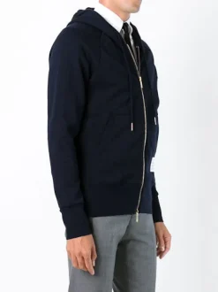 Sweats & Hoodies>THOM BROWNE Classic Full Zip Hoodie In Classic Loopback W/ Engineered 4 Bar
