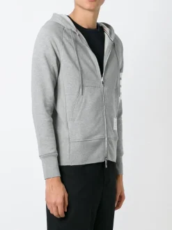 Sweats & Hoodies>THOM BROWNE Classic Full Zip Hoodie In Classic Loopback W/ Engineered 4 Bar