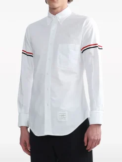 Shirts>THOM BROWNE Classic Long Sleeve Button Down Point Shirt W/ GG Armband In Oxford