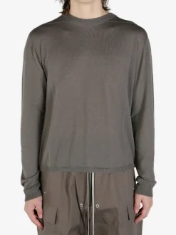 Knitwear>RICK OWENS Cropped Biker Round Neck Sweater
