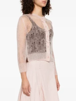 Knitwear>SIMONE ROCHA Cropped Long Sleeve Cardigan w/ Bow