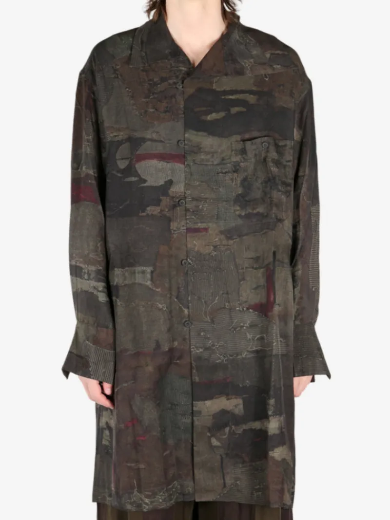 Shirts>ZIGGY CHEN Digital Print High Neck Long Shirt