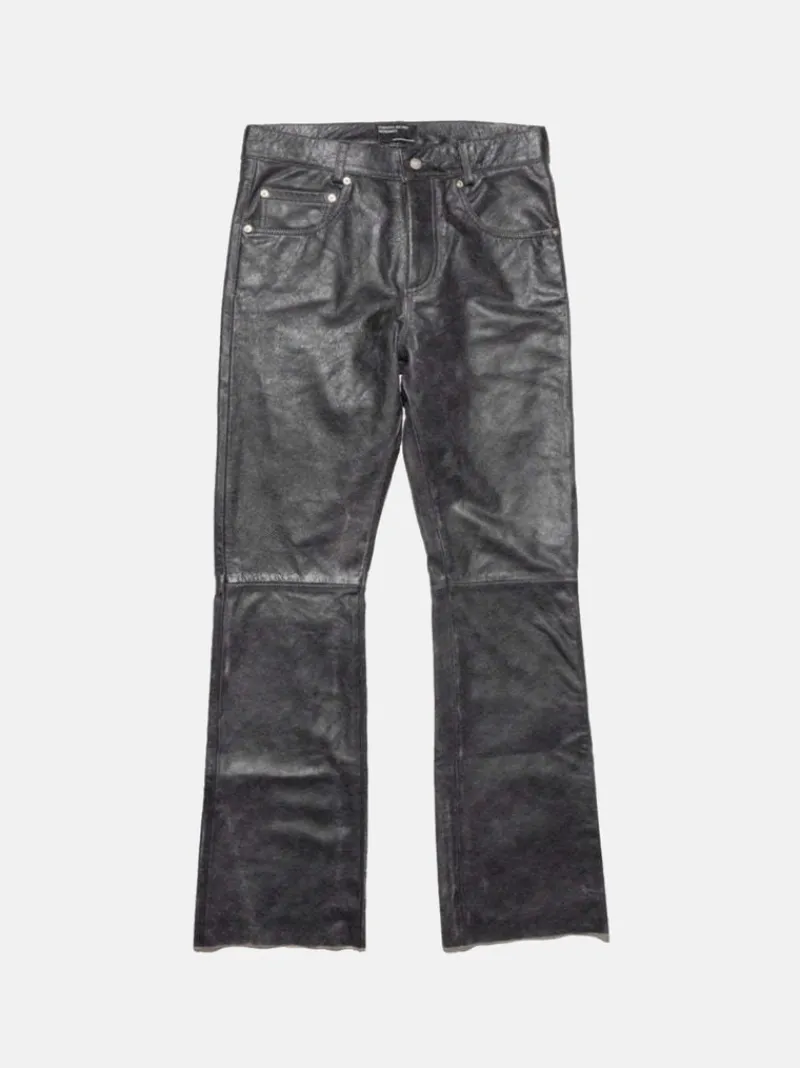 Jeans>ENFANTS RICHES DEPRIMES Distressed Raw Hem Leather Flare Jeans