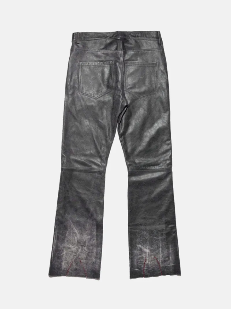 Jeans>ENFANTS RICHES DEPRIMES Distressed Raw Hem Leather Flare Jeans