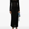 Dresses>JEAN PAUL GAULTIER Flocked "Morphing Pinstripes" Mesh Long Dress