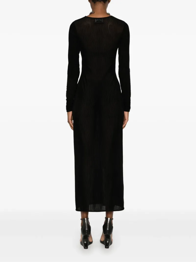 Dresses>JEAN PAUL GAULTIER Flocked "Morphing Pinstripes" Mesh Long Dress