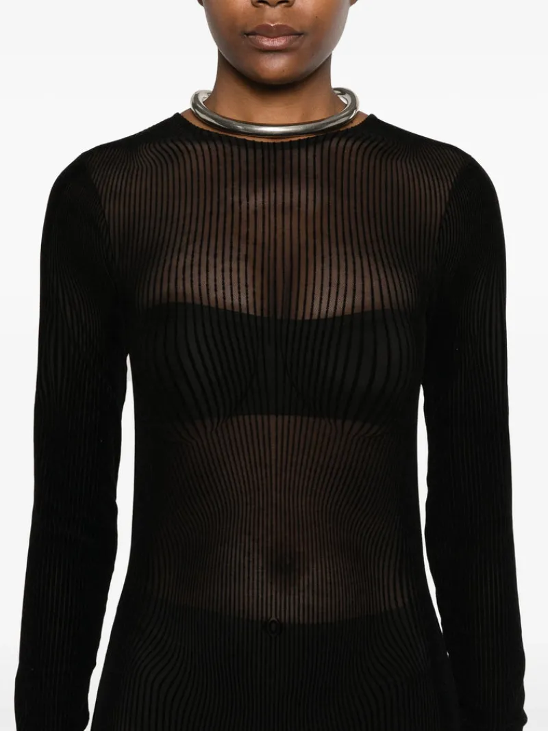 Dresses>JEAN PAUL GAULTIER Flocked "Morphing Pinstripes" Mesh Long Dress