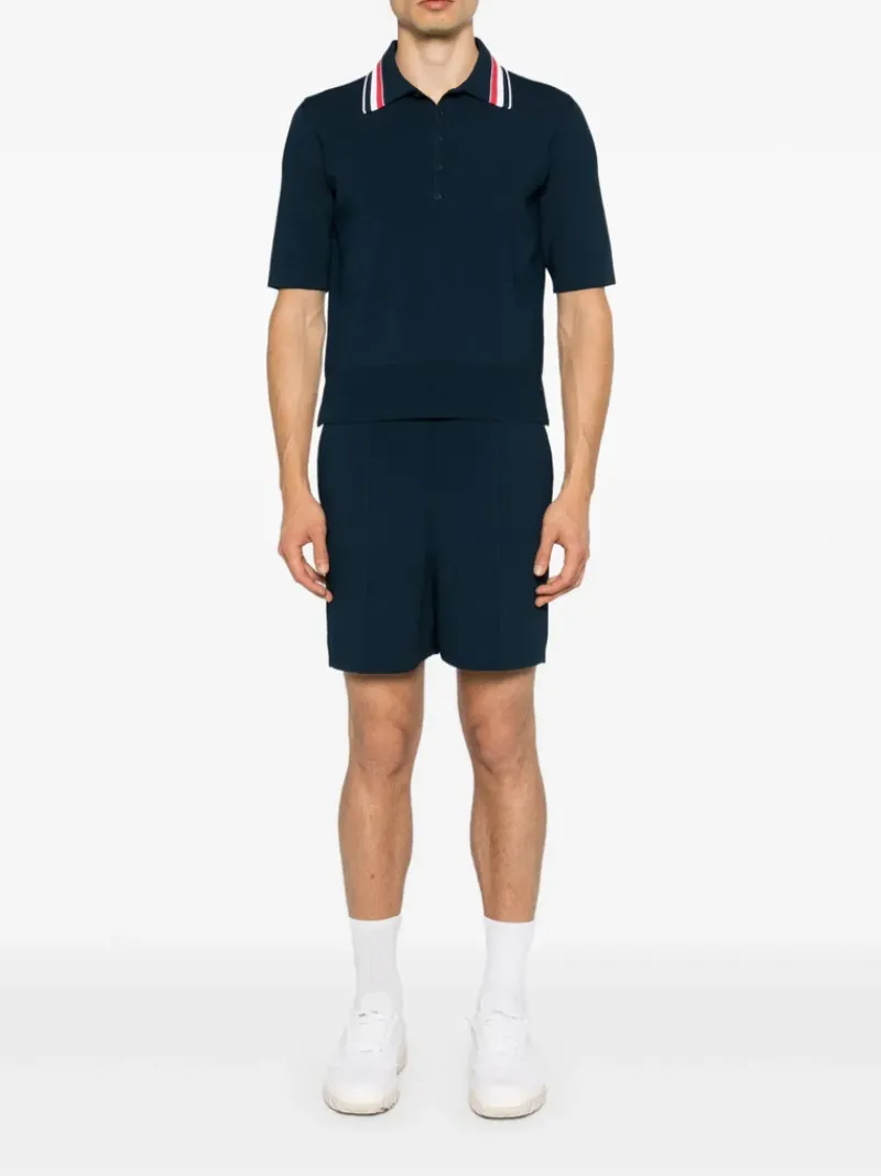 T-shirts>THOM BROWNE Full Needle Stitch SS Tennis Polo W/ RWB Stripe T-shirt