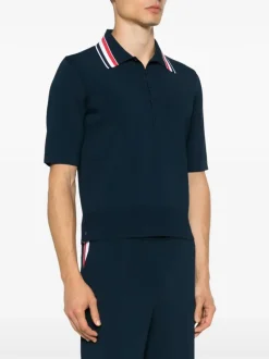 T-shirts>THOM BROWNE Full Needle Stitch SS Tennis Polo W/ RWB Stripe T-shirt