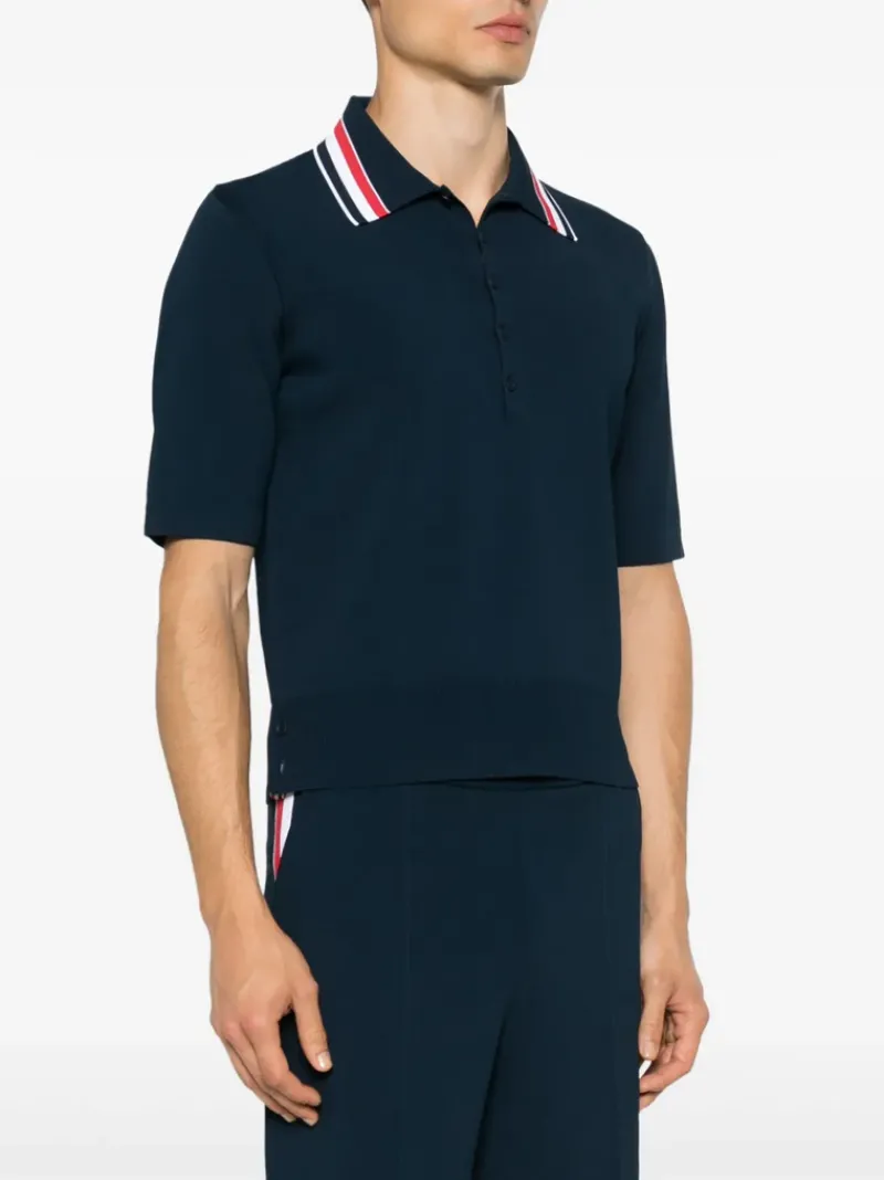 T-shirts>THOM BROWNE Full Needle Stitch SS Tennis Polo W/ RWB Stripe T-shirt