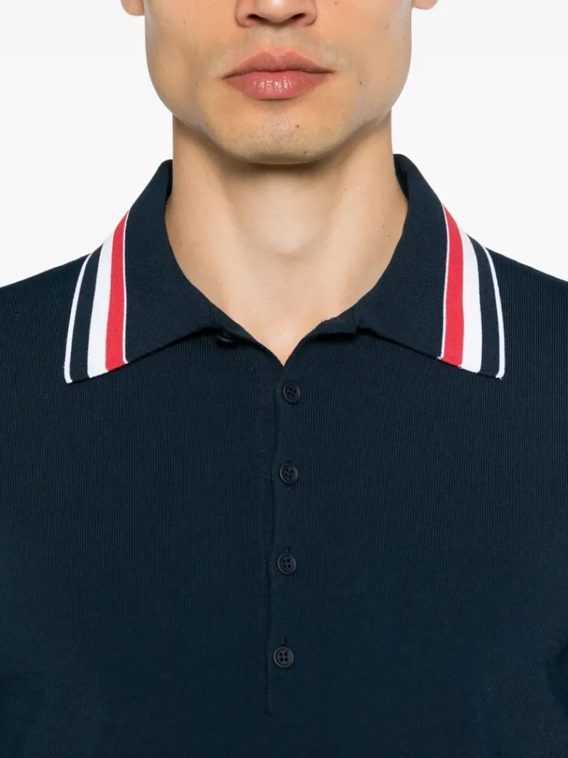 T-shirts>THOM BROWNE Full Needle Stitch SS Tennis Polo W/ RWB Stripe T-shirt
