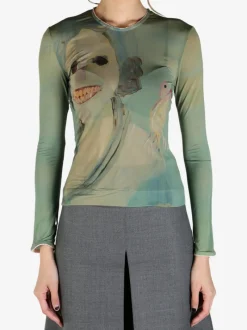 Tops>SIMONE ROCHA Genieve Figgis Print Fitted Ballet Mesh Top