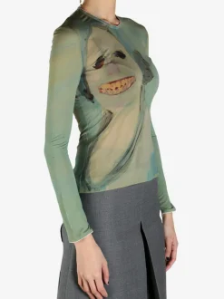 Tops>SIMONE ROCHA Genieve Figgis Print Fitted Ballet Mesh Top