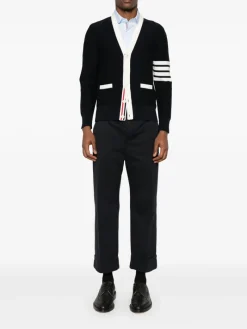 Knitwear>THOM BROWNE Hector Reversed Jersey Intarsia Cardigan