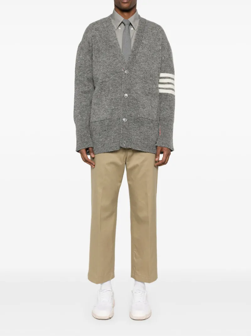 Knitwear>THOM BROWNE Jersey Stitch Exaggerated Fit V Neck Cardigan