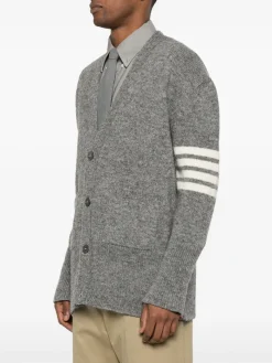 Knitwear>THOM BROWNE Jersey Stitch Exaggerated Fit V Neck Cardigan