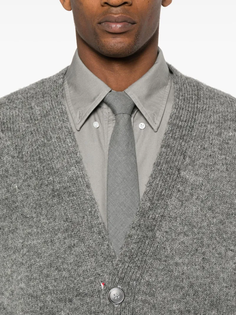 Knitwear>THOM BROWNE Jersey Stitch Exaggerated Fit V Neck Cardigan