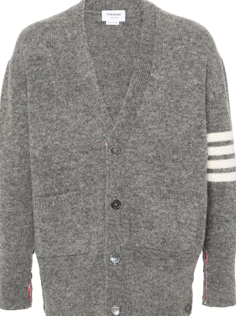 Knitwear>THOM BROWNE Jersey Stitch Exaggerated Fit V Neck Cardigan