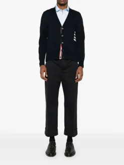 Knitwear>THOM BROWNE Jersey Stitch Relaxed Fit V Neck Cardigan
