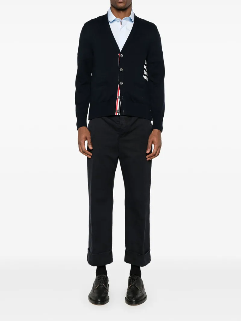 Knitwear>THOM BROWNE Jersey Stitch Relaxed Fit V Neck Cardigan
