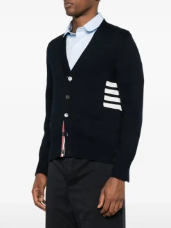 Knitwear>THOM BROWNE Jersey Stitch Relaxed Fit V Neck Cardigan