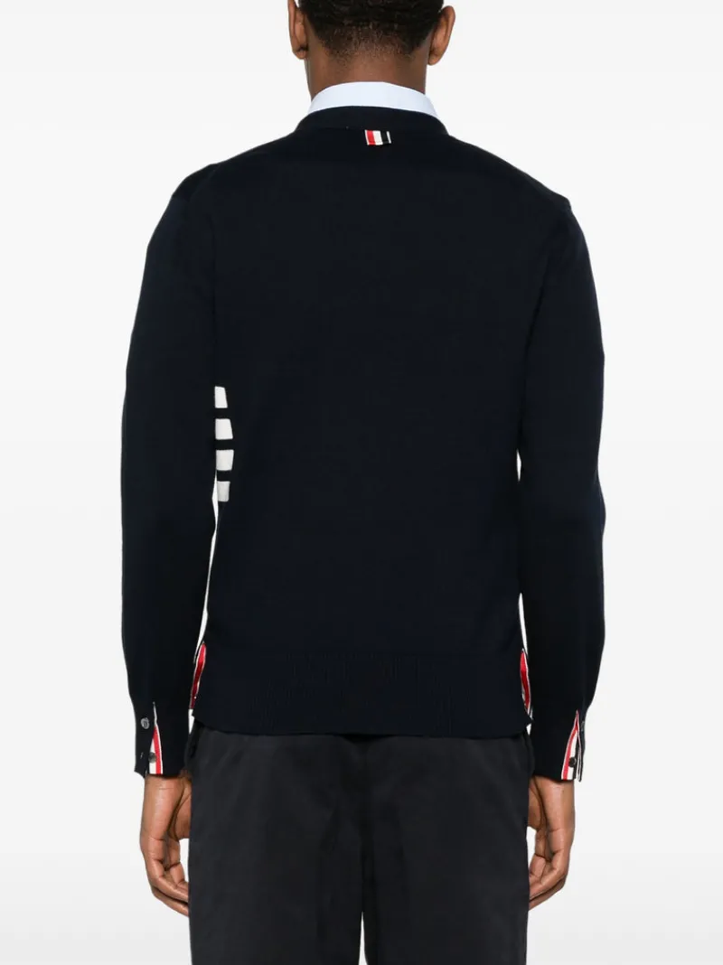 Knitwear>THOM BROWNE Jersey Stitch Relaxed Fit V Neck Cardigan