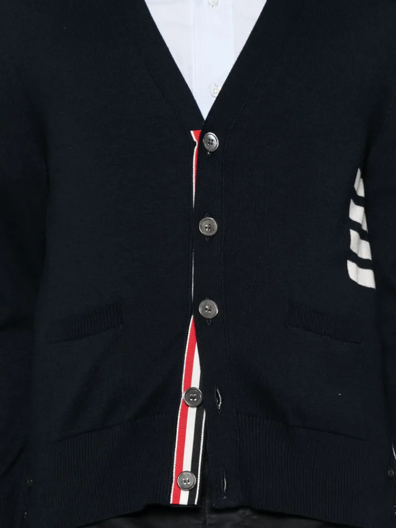 Knitwear>THOM BROWNE Jersey Stitch Relaxed Fit V Neck Cardigan