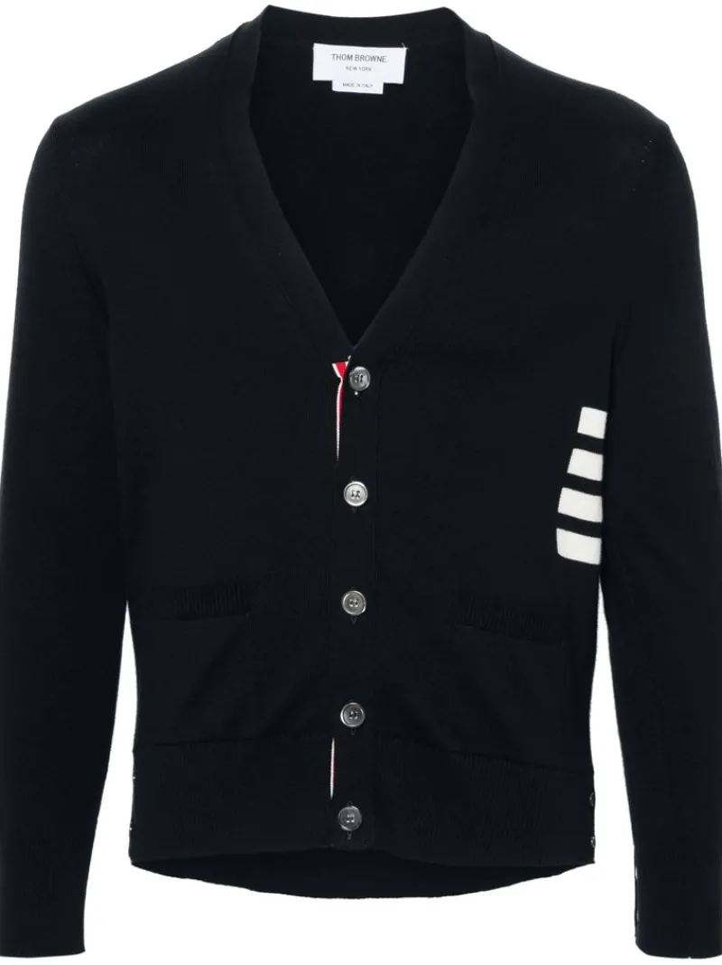 Knitwear>THOM BROWNE Jersey Stitch Relaxed Fit V Neck Cardigan