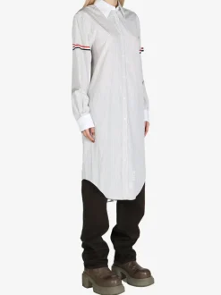 Dresses>THOM BROWNE Knee Length Easy Fit Point Collar Shirtdress