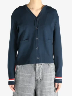 Sweats & Hoodies | Knitwear>THOM BROWNE Milano Stitch W/RWB Stripe Cardigan Hoodie