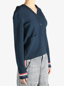 Sweats & Hoodies | Knitwear>THOM BROWNE Milano Stitch W/RWB Stripe Cardigan Hoodie
