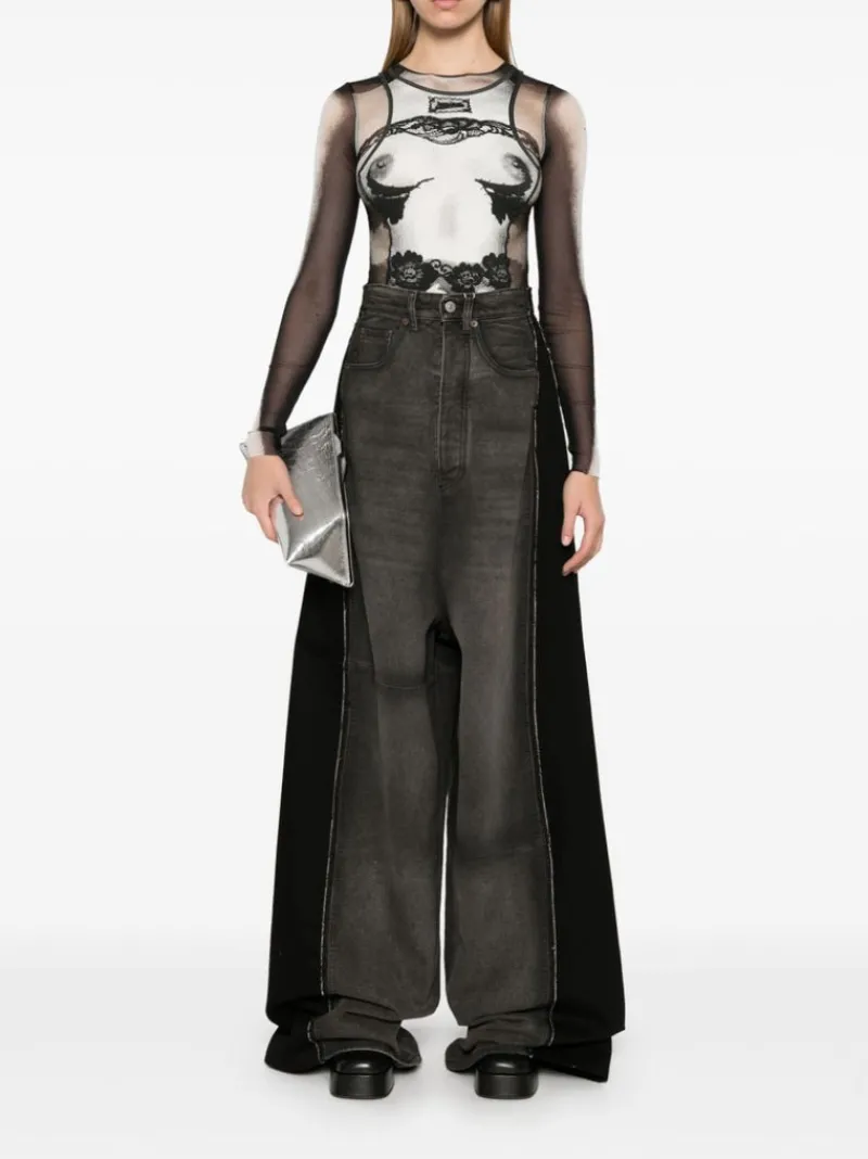 Tops>JEAN PAUL GAULTIER Petit Grand Rib Printed Printed "Body Lace Mariniere" Mesh Top