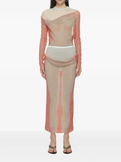 Tops>JEAN PAUL GAULTIER Pinstripe Body Morphing Mesh Bodysuit