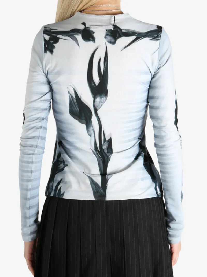 Tops>JEAN PAUL GAULTIER Printed "Flower Body Morphing Mariniere" Mesh Long Sleeves Top