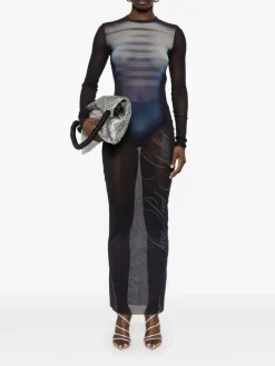 Dresses>JEAN PAUL GAULTIER Printed "Le Mâle" Mesh Long Dress