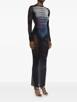 Dresses>JEAN PAUL GAULTIER Printed "Le Mâle" Mesh Long Dress